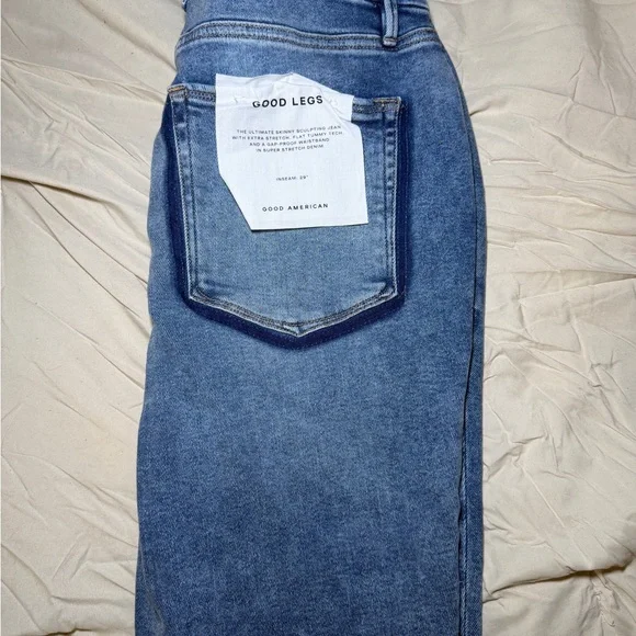 Good American Blue Distressed Straight Leg Jeans - Picture 3 of 5